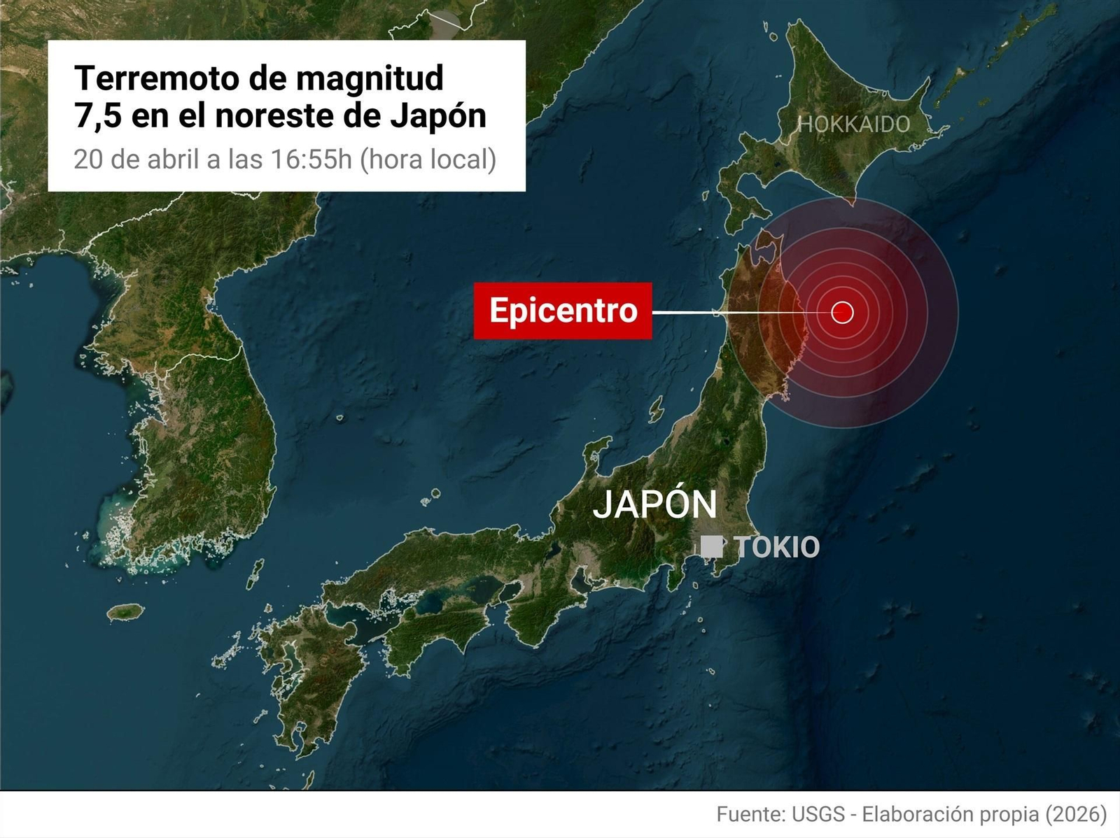 Mapa de localización del terremoto de Japón