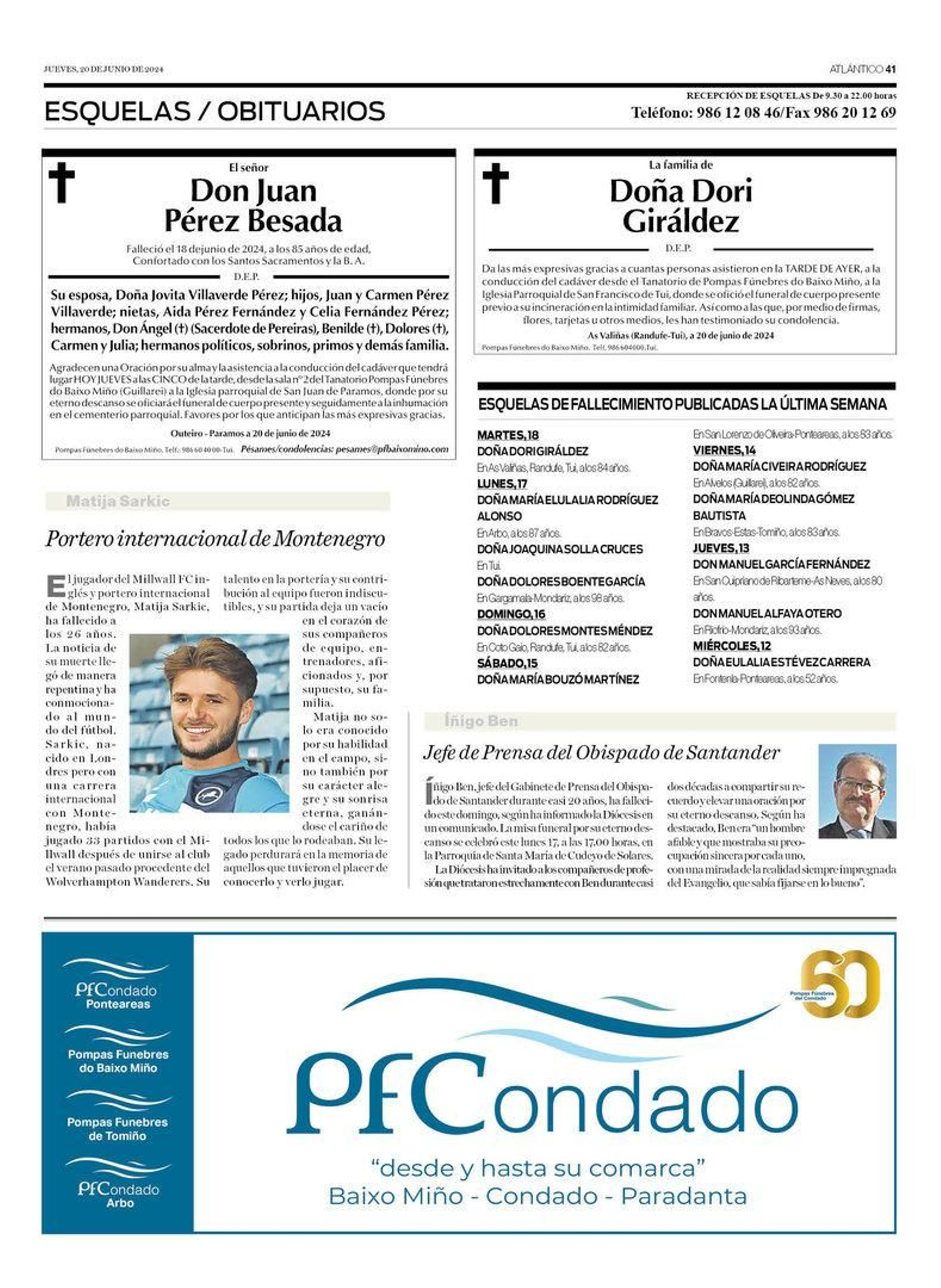 Las esquelas del 20 de junio.