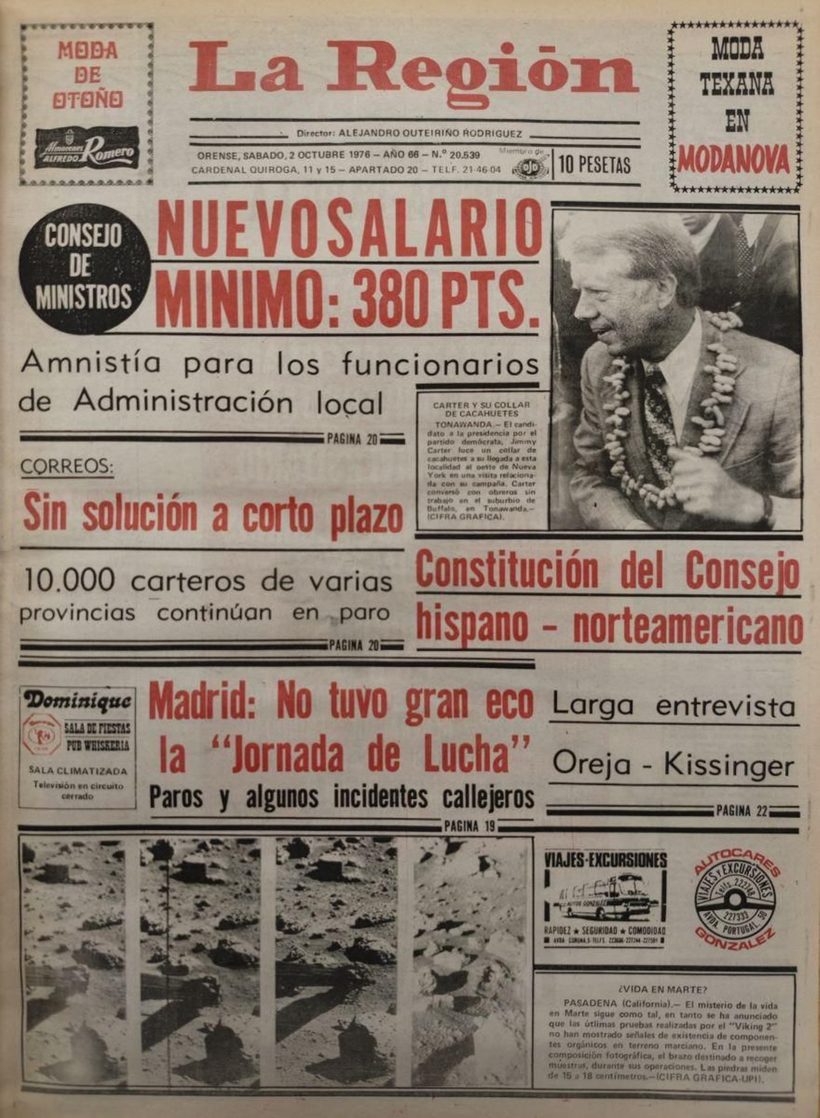 Primera página del 2 de agosto de 1976.