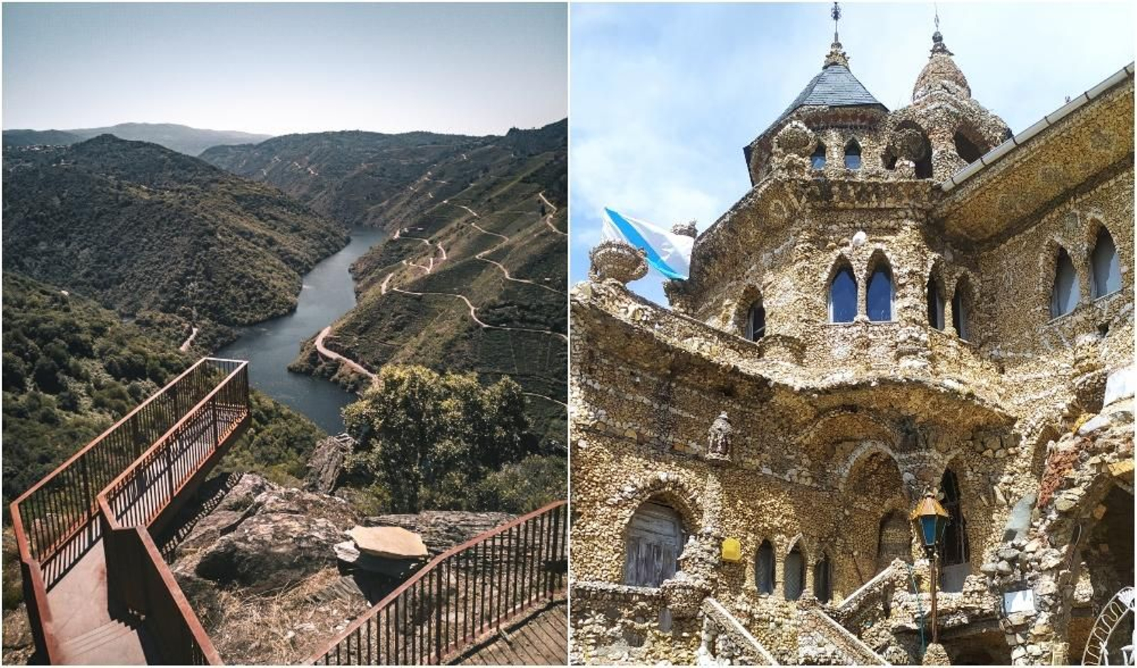 El mirador de Matacas y A Casa das Pedriñas (@engaliciamorate y @descendientes.de.viajeros).
