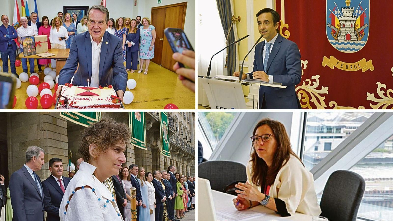 Caballero, no seu aniversario do pasado día 2 (arriba izquierda); Rey Varela, durante unha rolda de prensa (arriba derecha); Goretti Sanmartín, nun acto en Compostela (abajo izquierda) y Inés Rey preséntase a súa segunda reelección (abajo derecha).