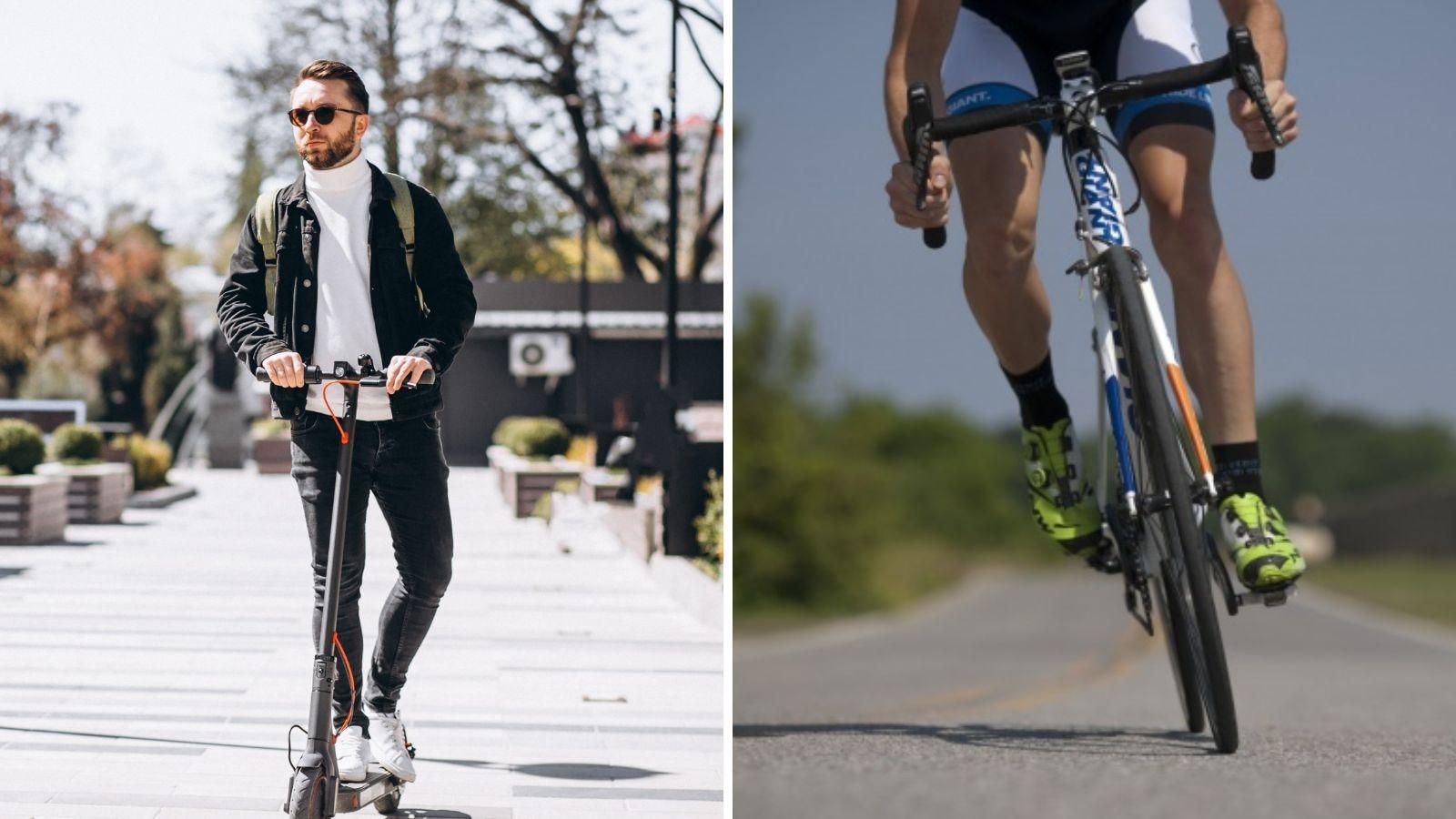 Imagen de un patinete eléctrico y de una bicicleta
