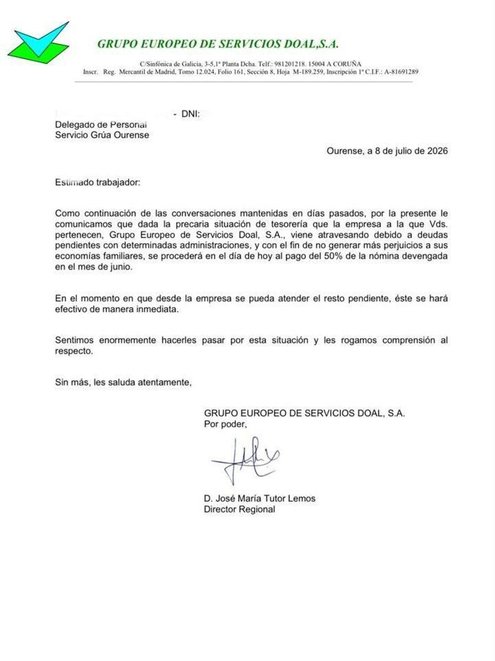 Carta completa enviada a los trabajadores.