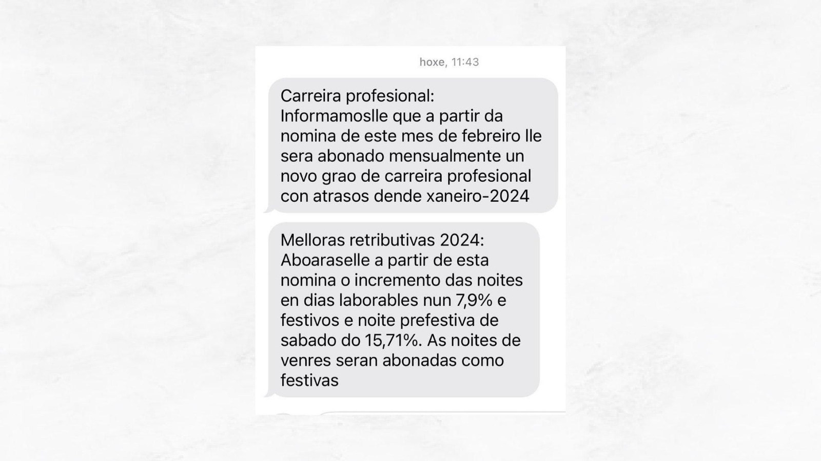 Los mensajes recibidos por los sanitarios gallegos del Sergas.