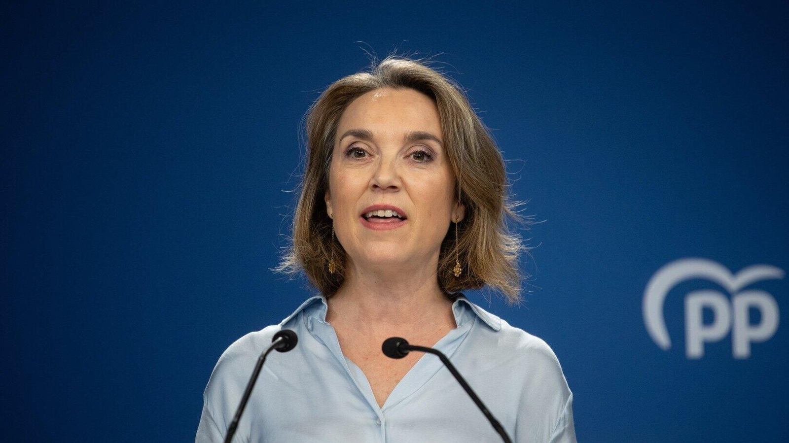 La secretaria general del PP, Cuca Gamarra, durante una rueda de prensa, en la sede del PP. (Foto de archivo: EP)