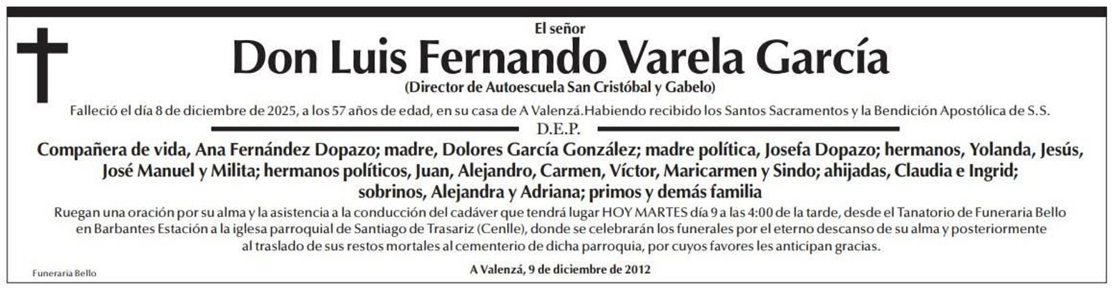 Las esquelas de hoy, 9 de diciembre.