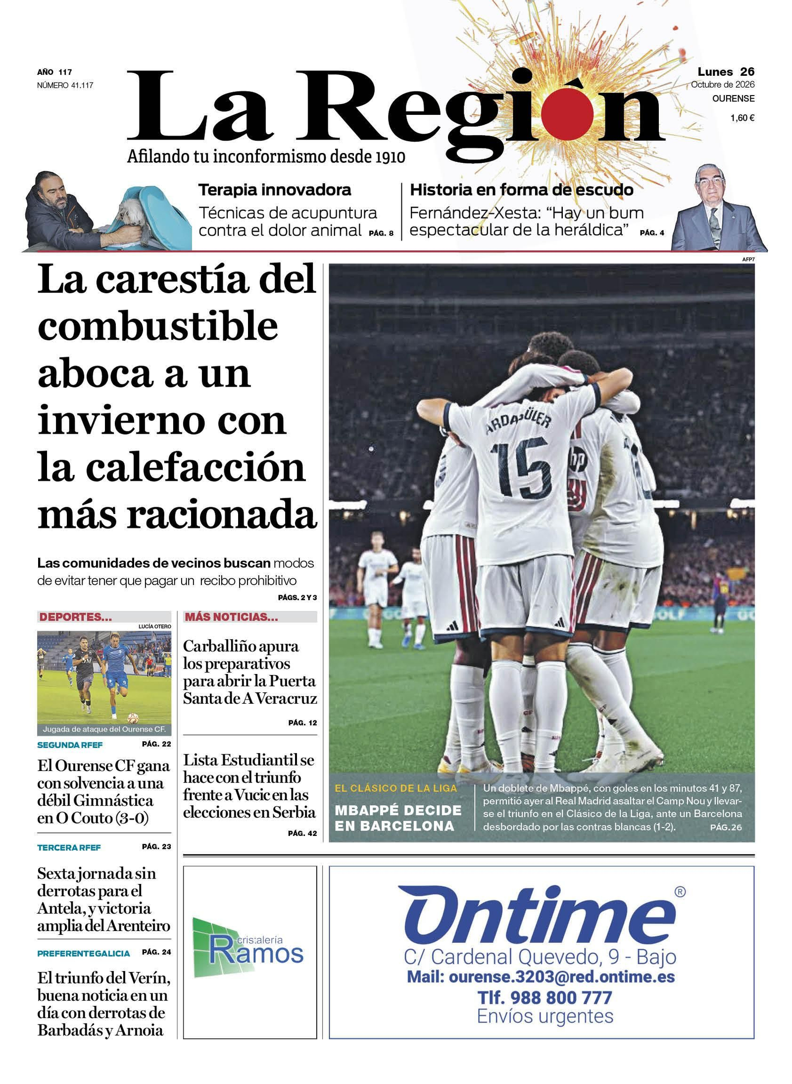 Los titulares de La Región de este lunes, 26 de octubre
