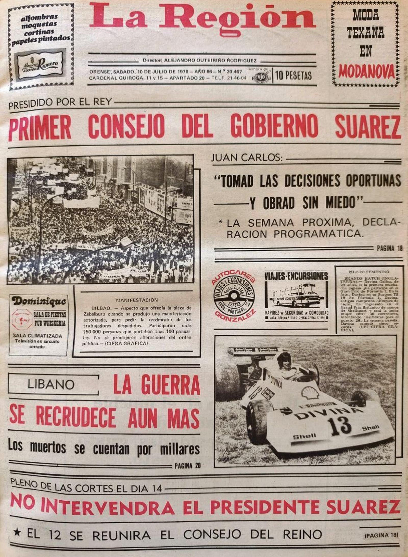 Primera página del 10 de julio de 1976.