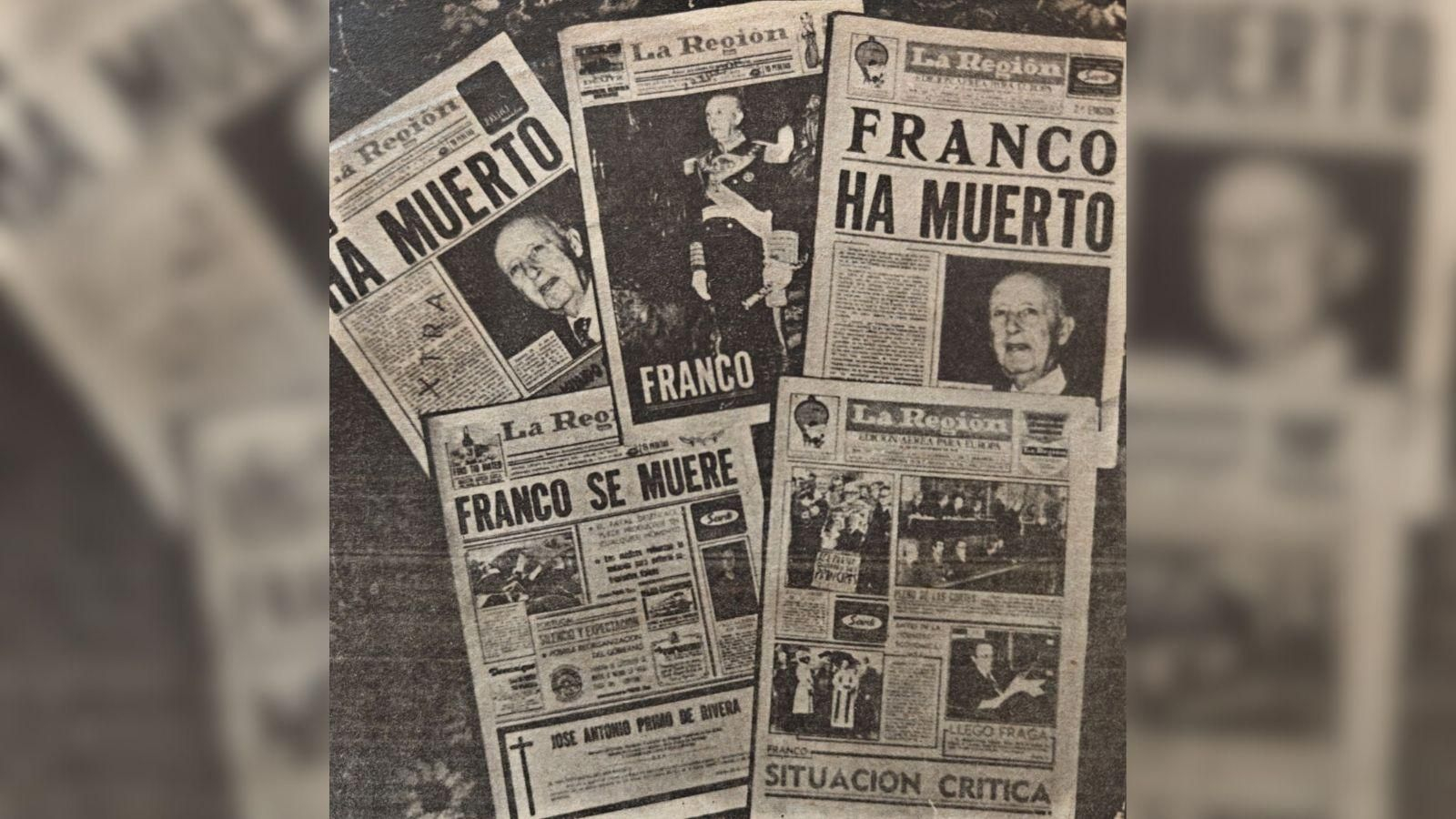Las cinco ediciones de “La Región” que salieron ayer por la muerte de Franco.