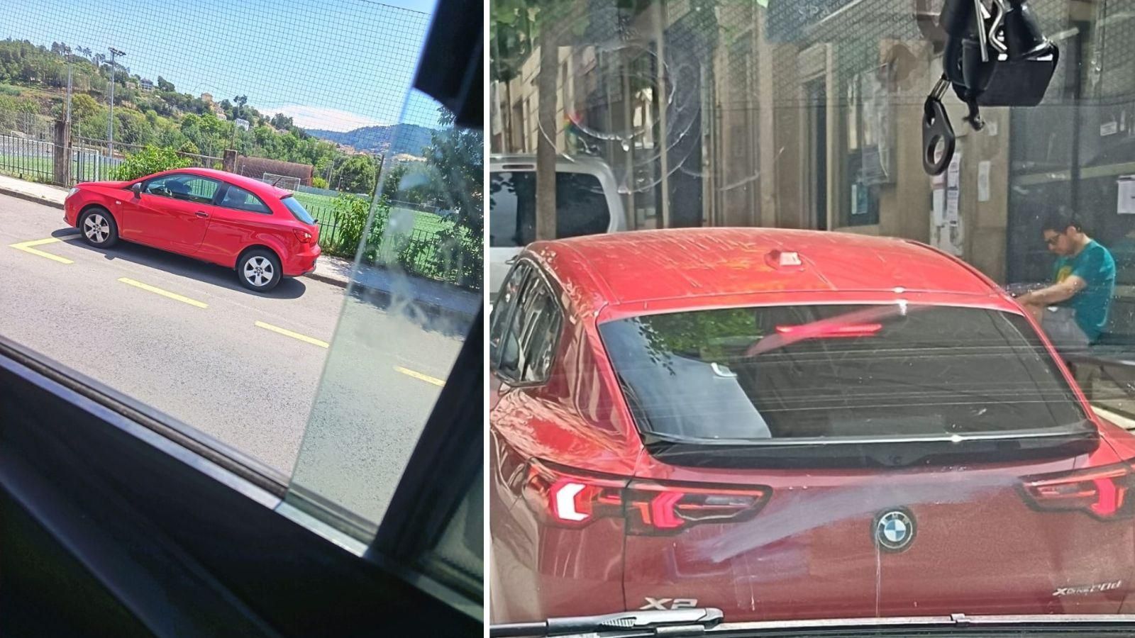 Coches mal aparcados en una parada de autobús en Ourense.