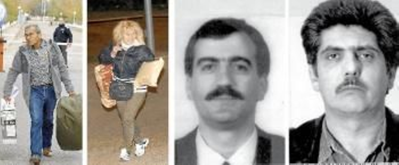 El grapo Jorge Simón Quintela, a la izquierda, en el momento de salir de Herrera de la Mancha. Olga Oliveira, también del Grapo, fue excarcelada el viernes. A la derecha, los dos expolicias autores del crimen de Nigrán.