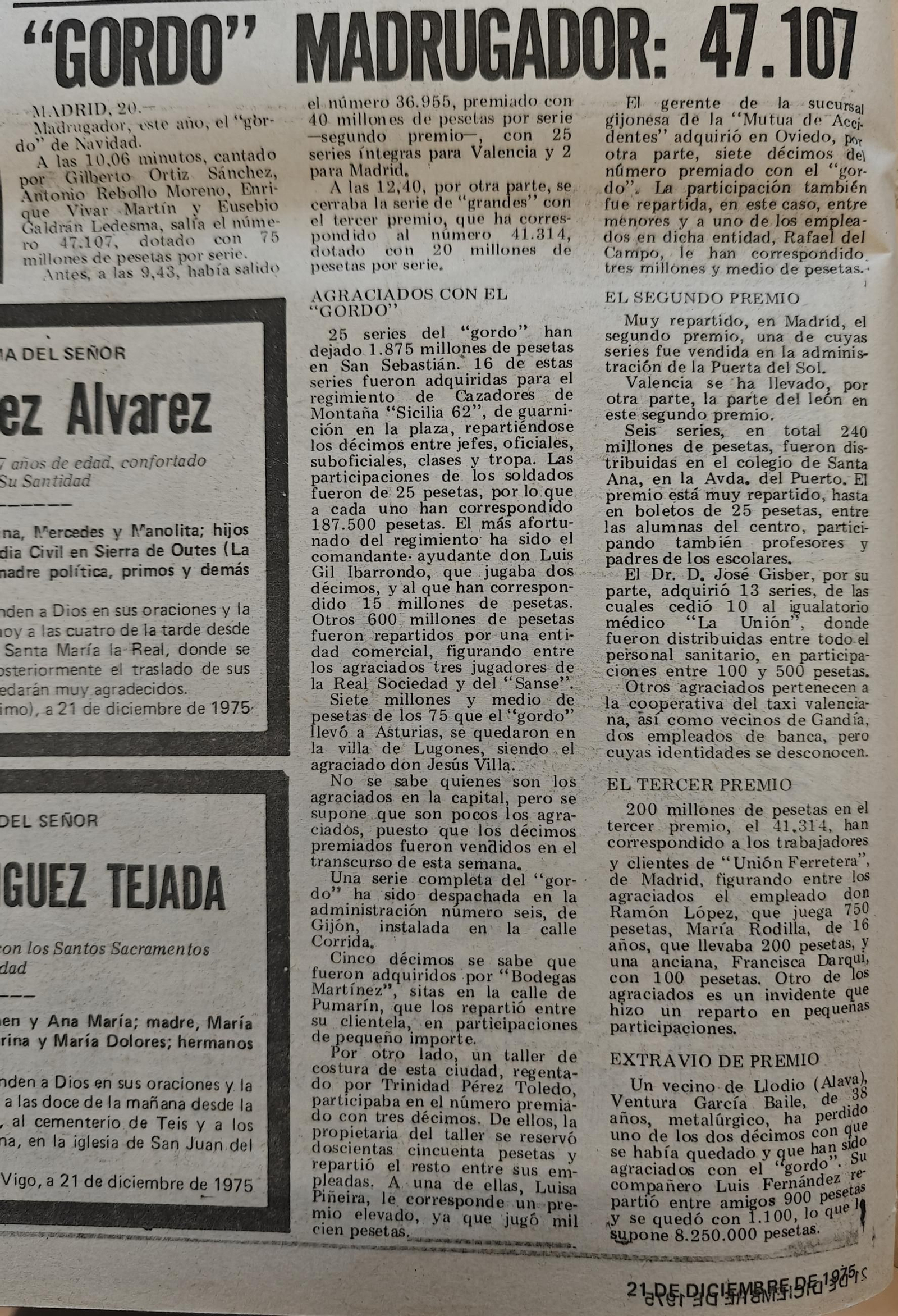 La Región del 21 de diciembre de 1975