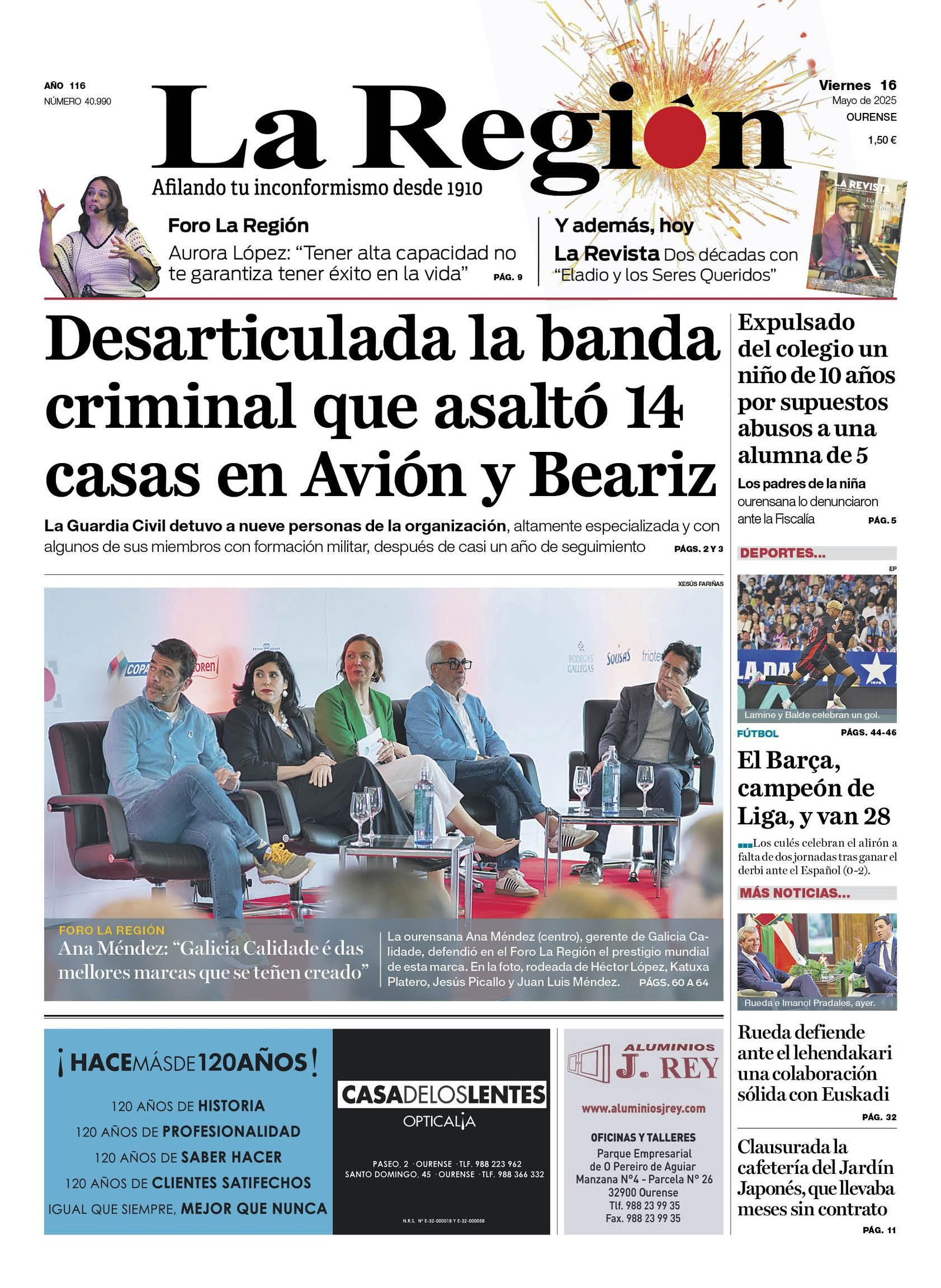 Portada del viernes, 16 de mayo