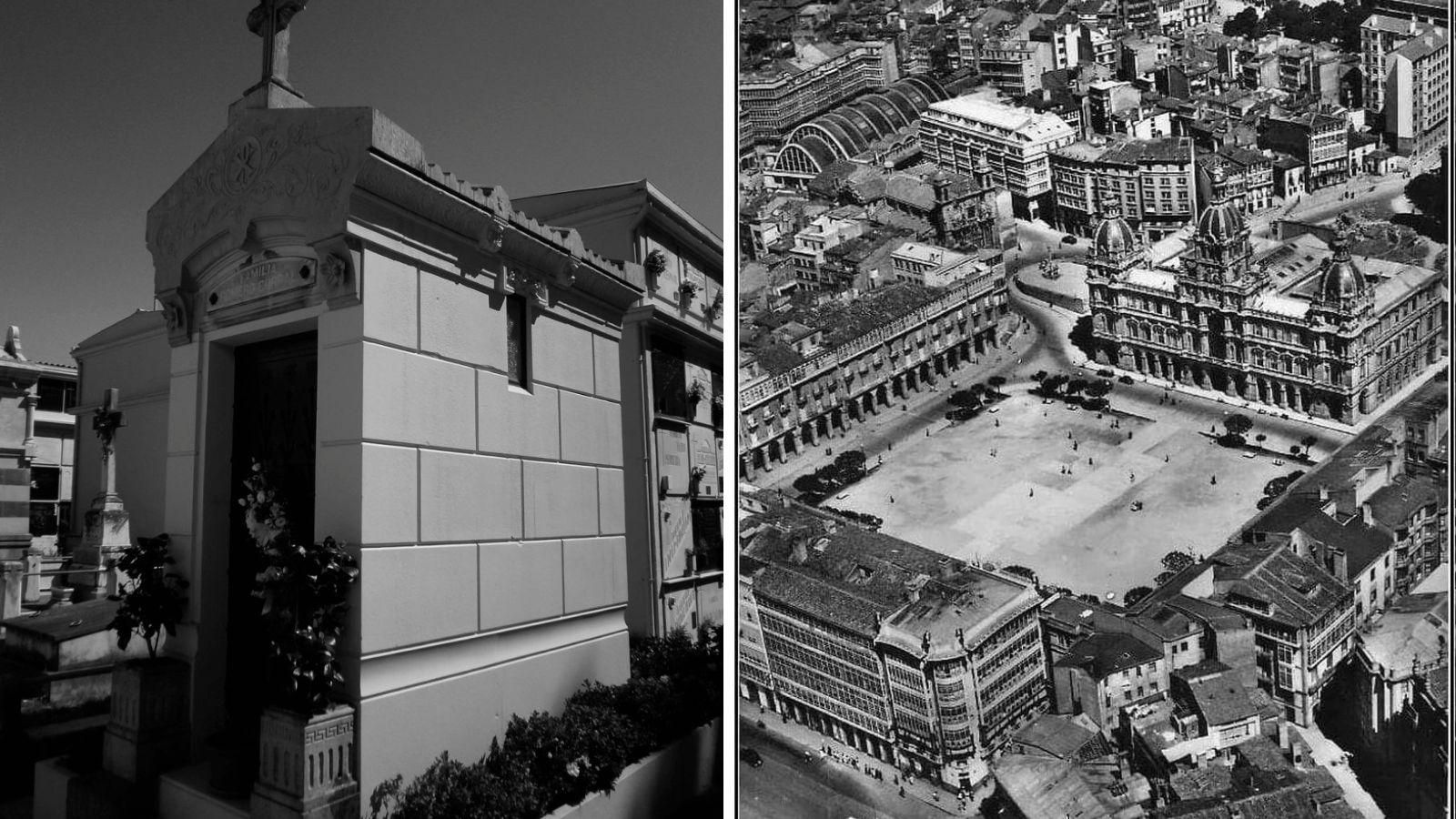 Praza de María Pita e campa do cemiterio de San Amaro, onde está soterrada.