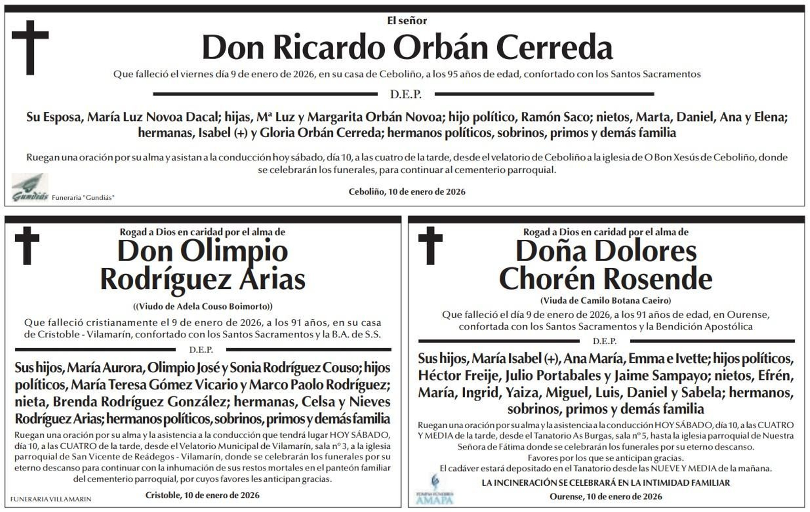 Las esquelas de este sábado, 10 de enero.