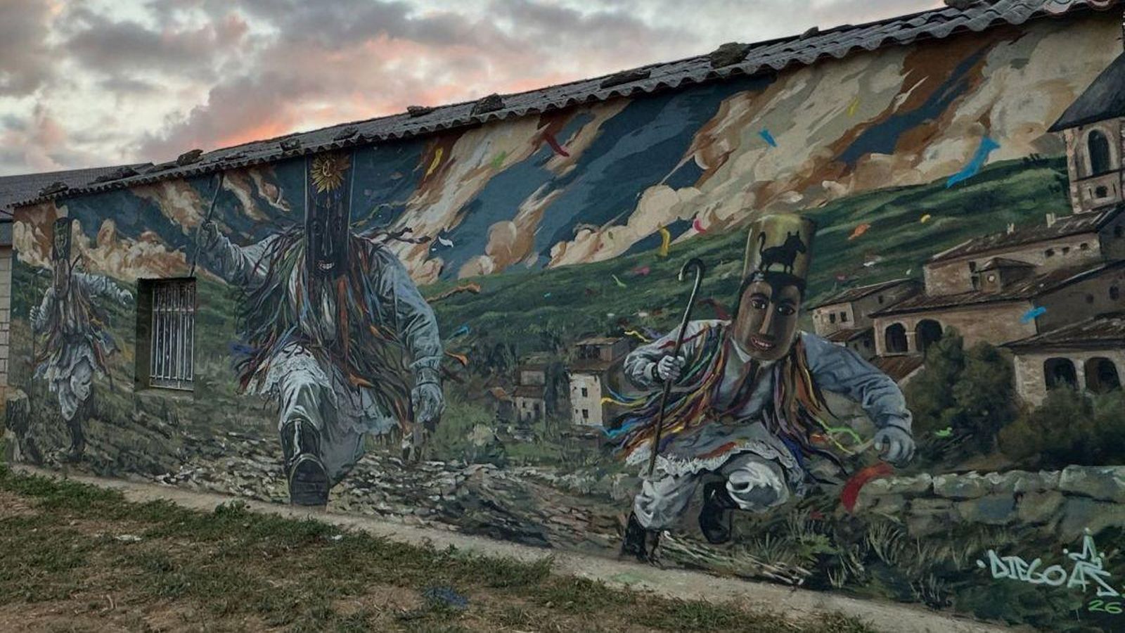 Resultado final del mural de Pardeconde, que representa a los “felos da montaña”.