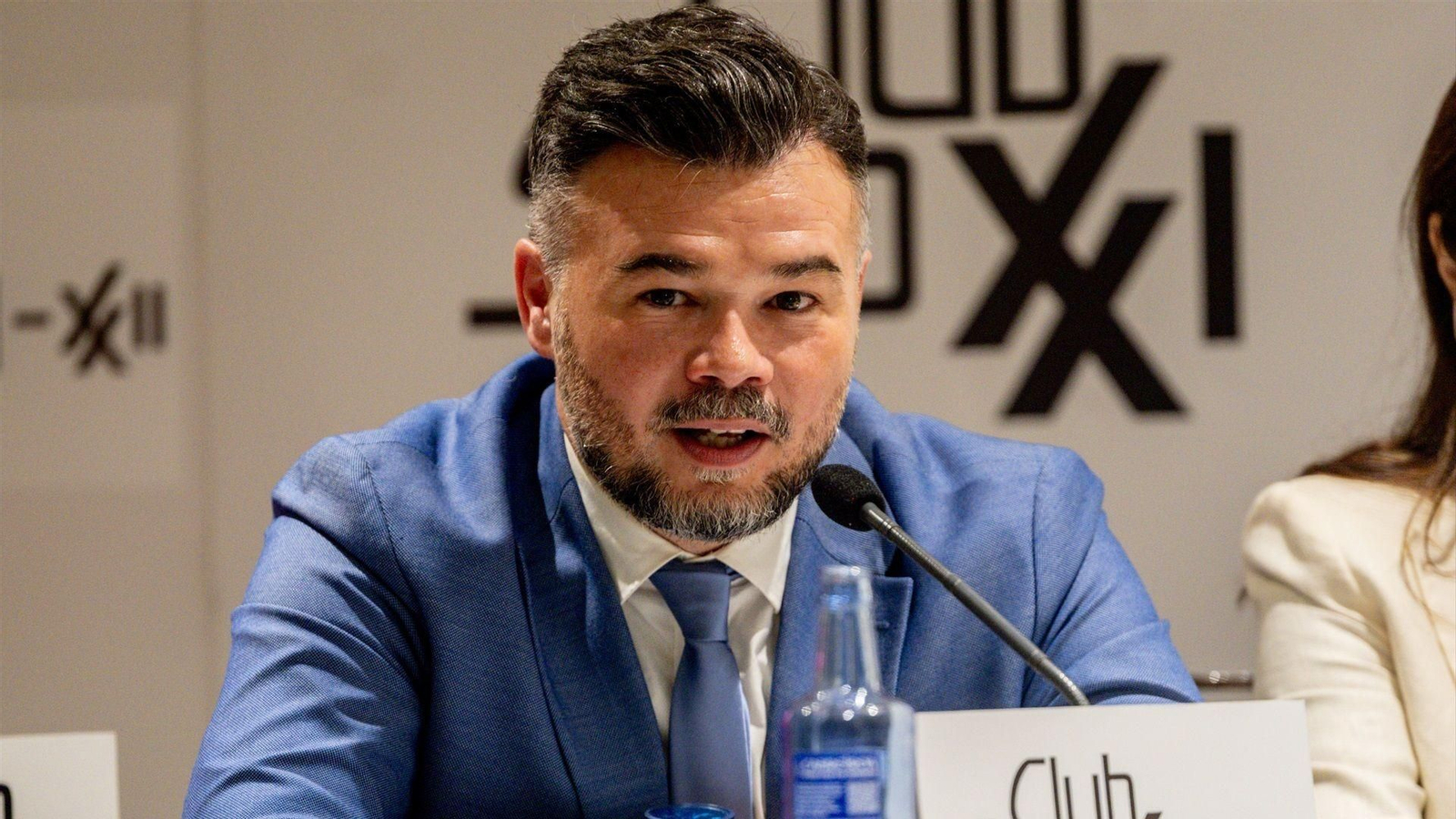 El portavoz de ERC en el Congreso, Gabriel Rufián, comparece en un acto en Madrid.