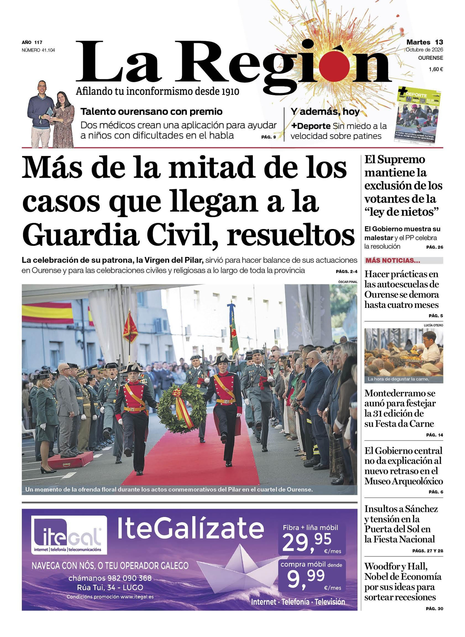 La portada de La Región de etse martes.