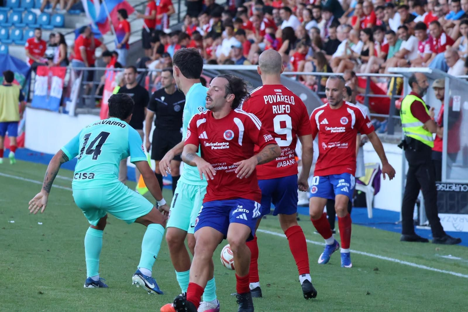 Varo, Rufo y Ferreiro durante el encuentro ante la UD Logroñés en O Couto.