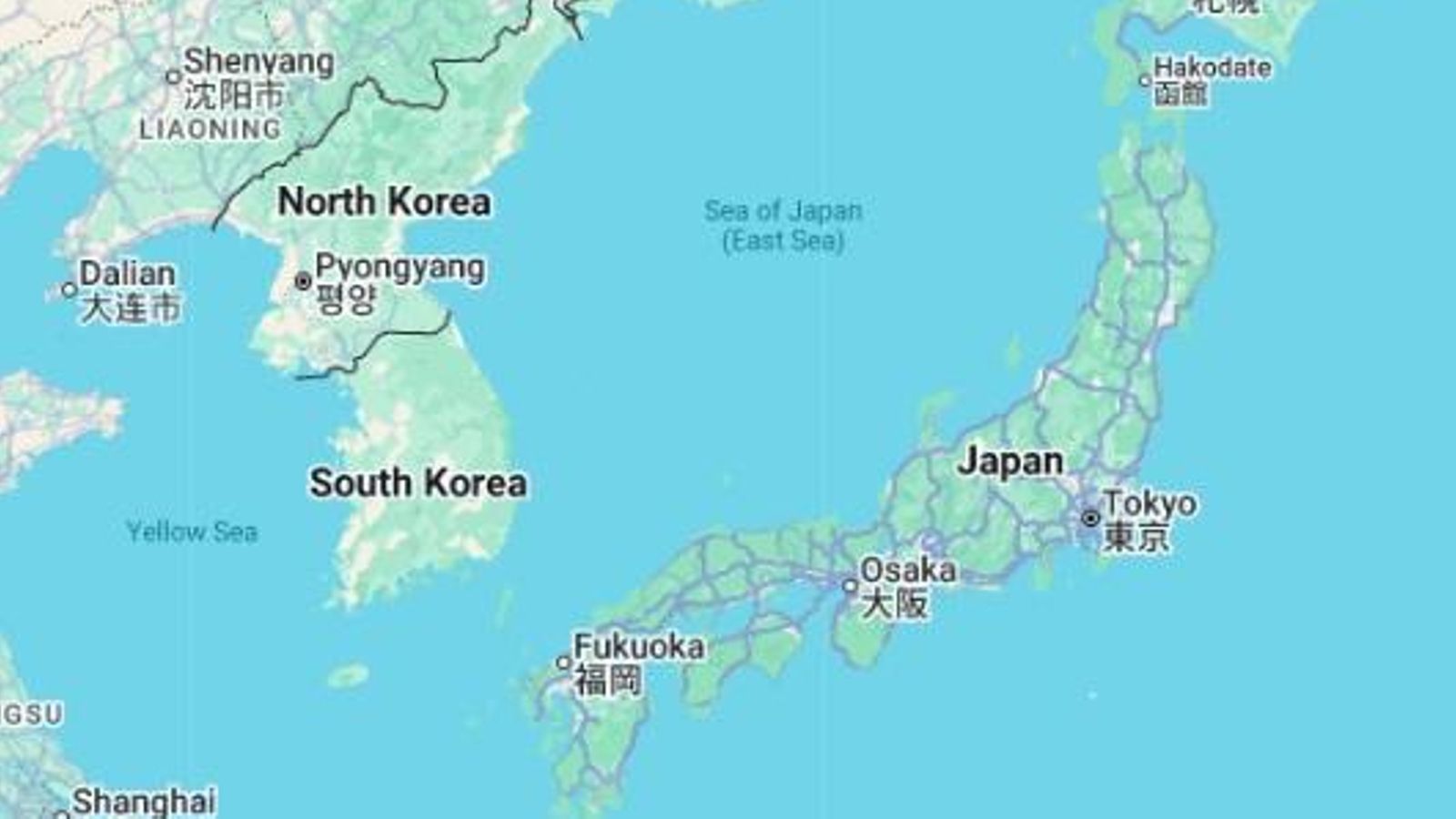El mar de Japón, entre las dos Coreas y Japón