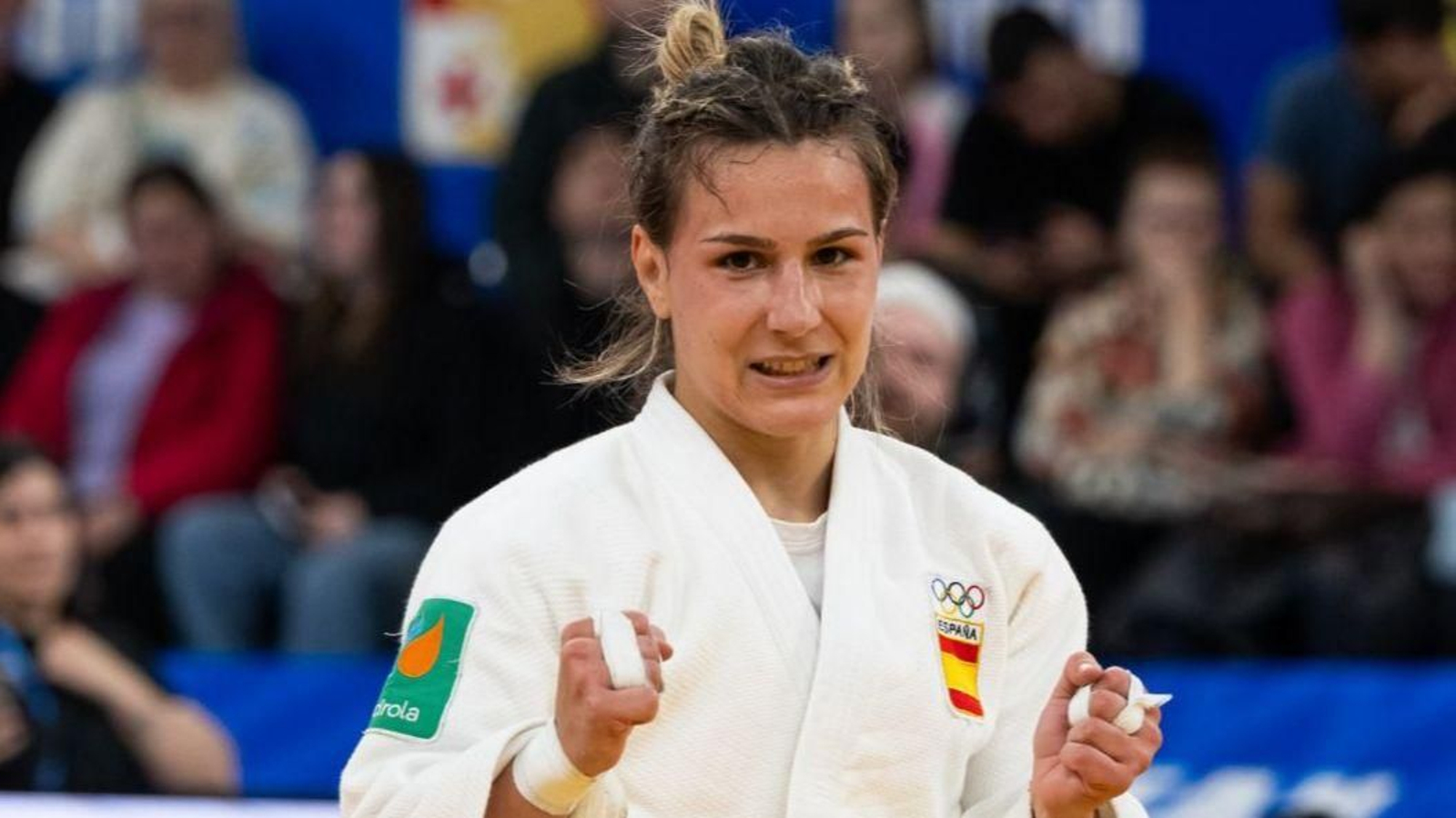 La olímpica Laura Martínez Abelenda celebra en Tbilisi.