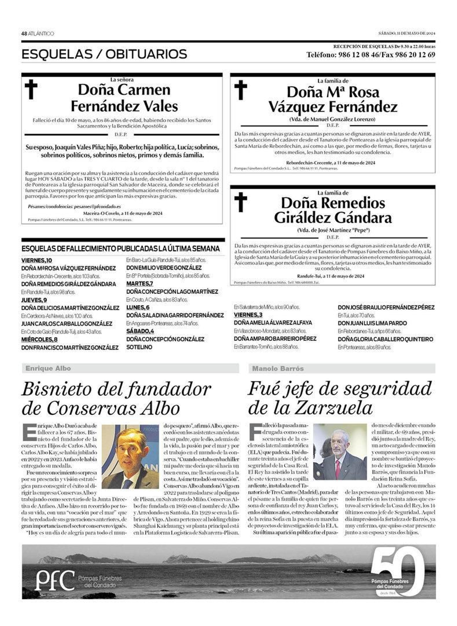 Las esquelas de este sábado 11 de mayo.