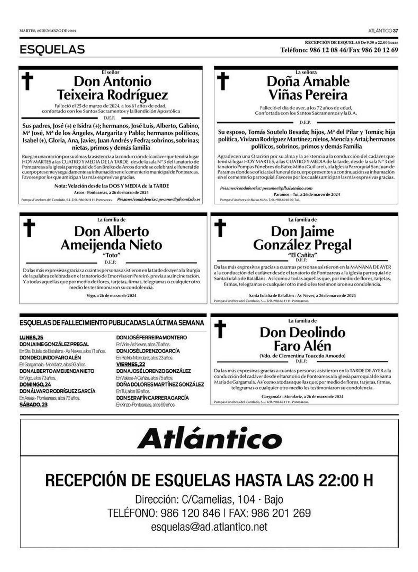 Las esquelas de este martes 26 de marzo.