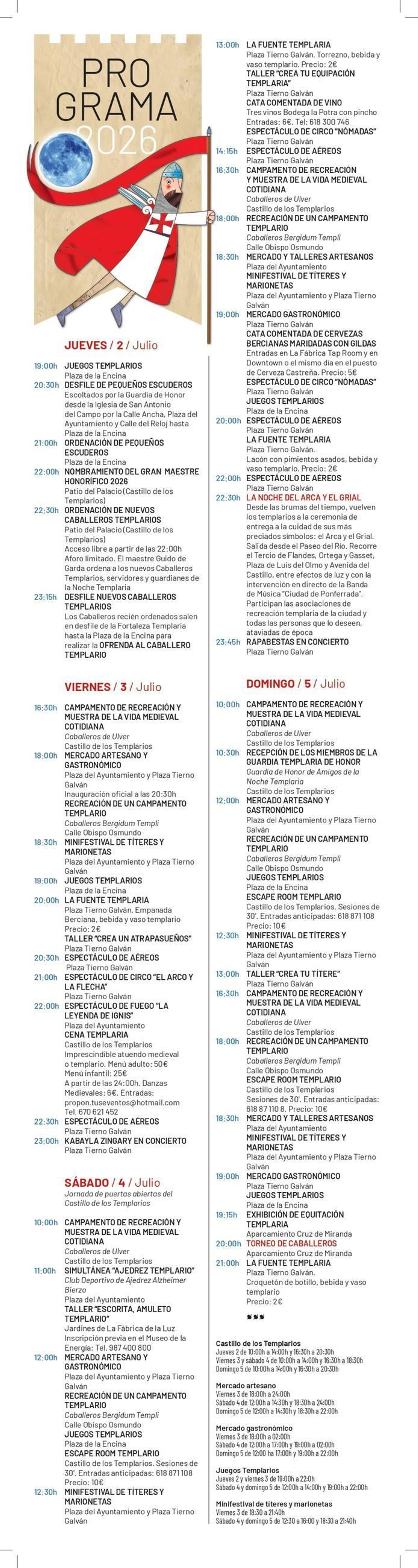 Programa de la Noche Templaria de este 2026