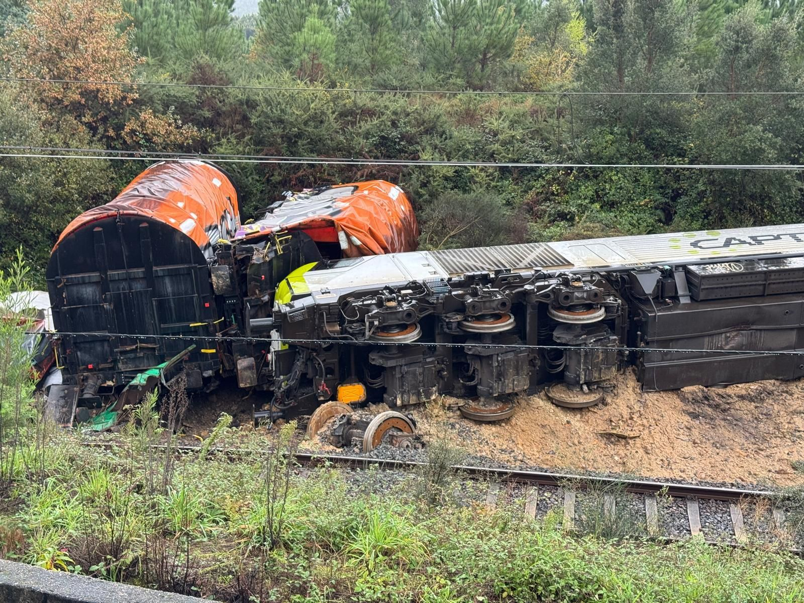 Galería | Descarrilamiento de un tren de mercancías en As Neves