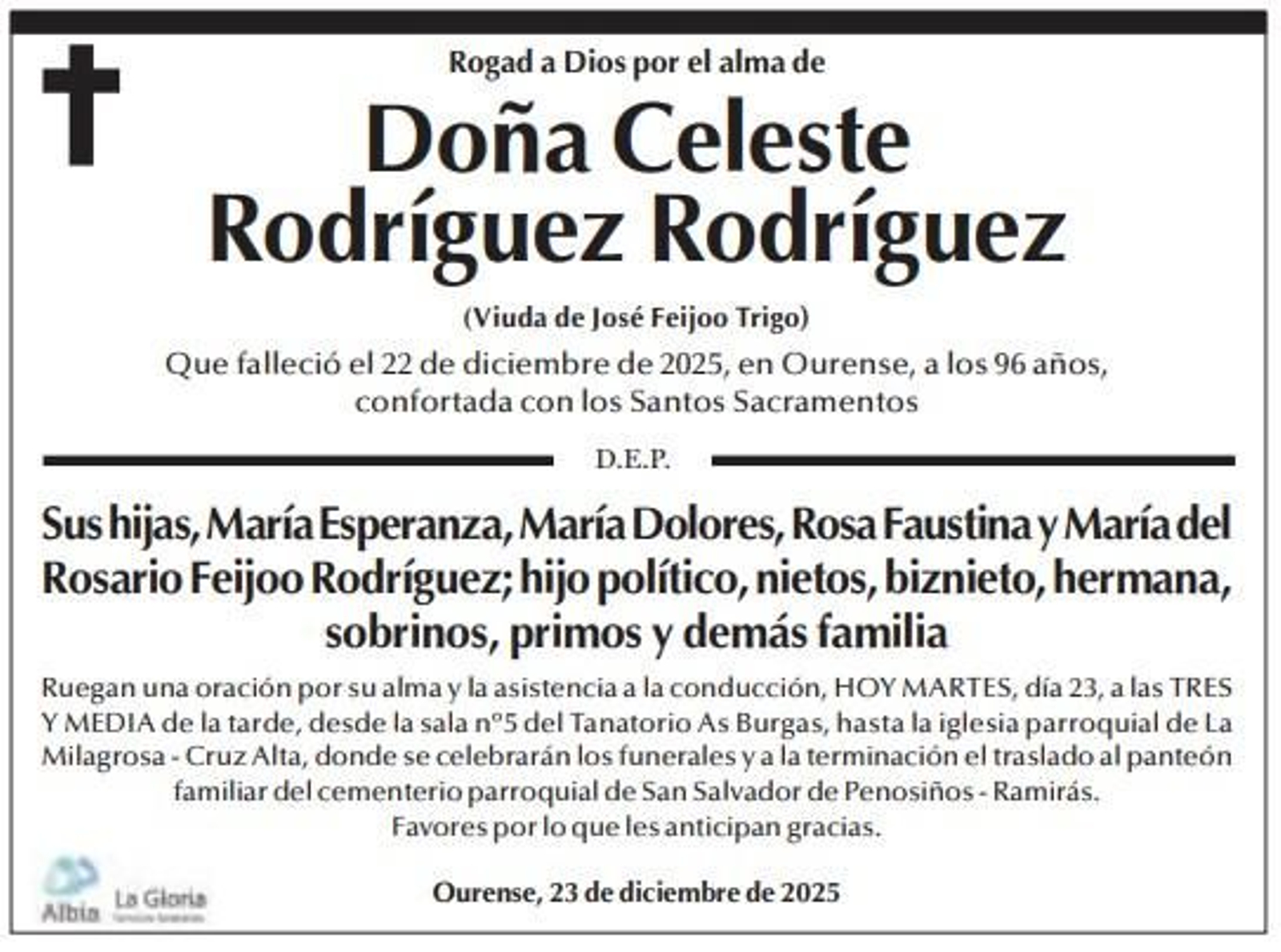 Las esquelas de hoy, martes 23 de diciembre