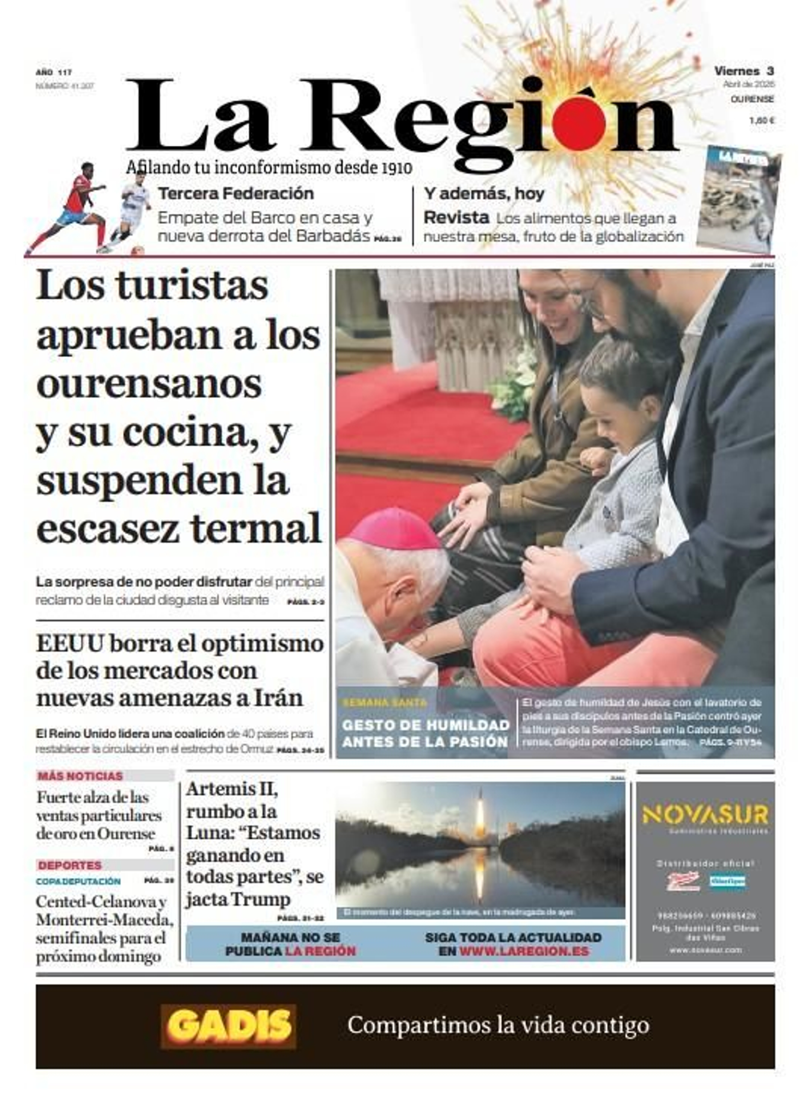 Los titulares de La Región de este Viernes Santo, 3 de abril