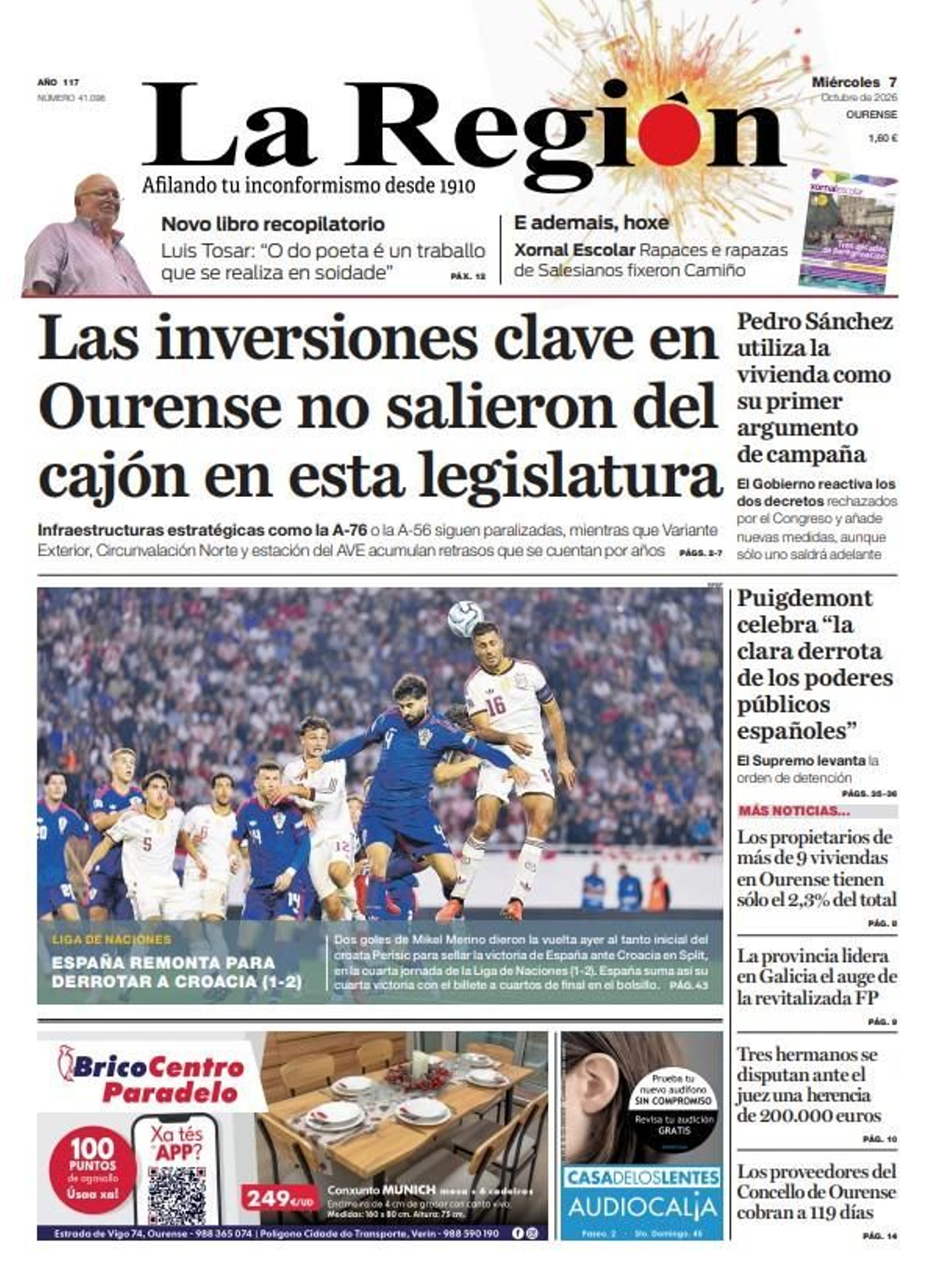 La portada de La Región de este miércoles, 7 de octubre.