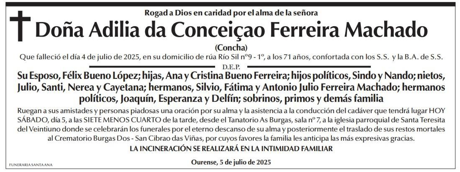 ESQUELAS DEL SÁBADO 5 DE JULIO