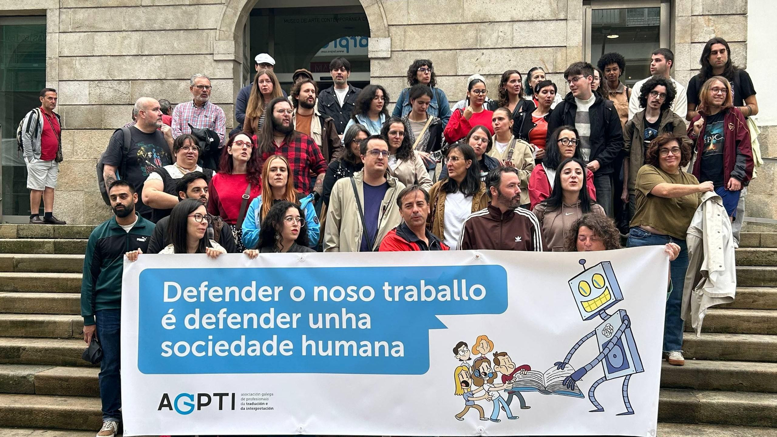 Traductores reivindican su labor en Vigo y alertan de que la IA precariza su trabajo.