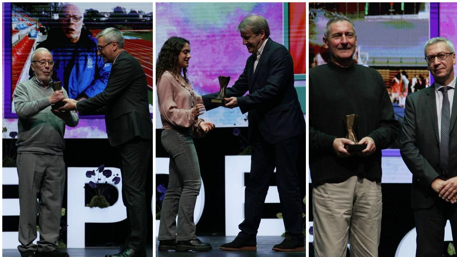 Germán González, Xiana Pungín y Chema Royo recogen sus premios.