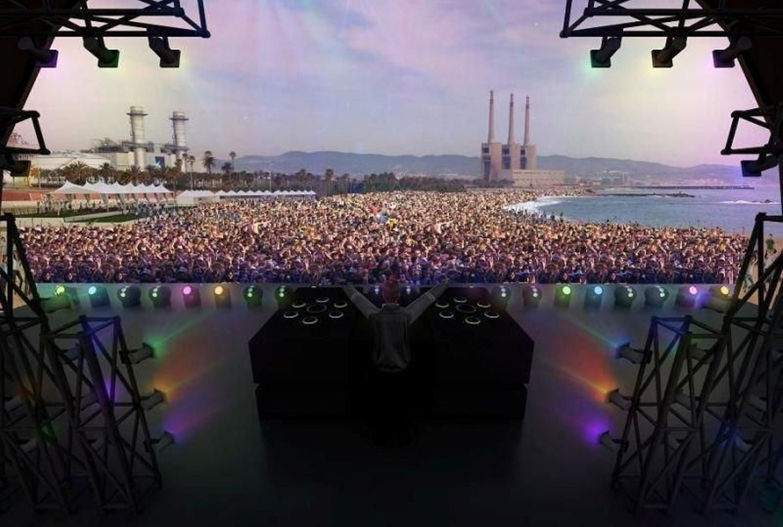 Recreación del escenario y la playa que acogerá el próximo día 26 el Barcelona Beach Festival.