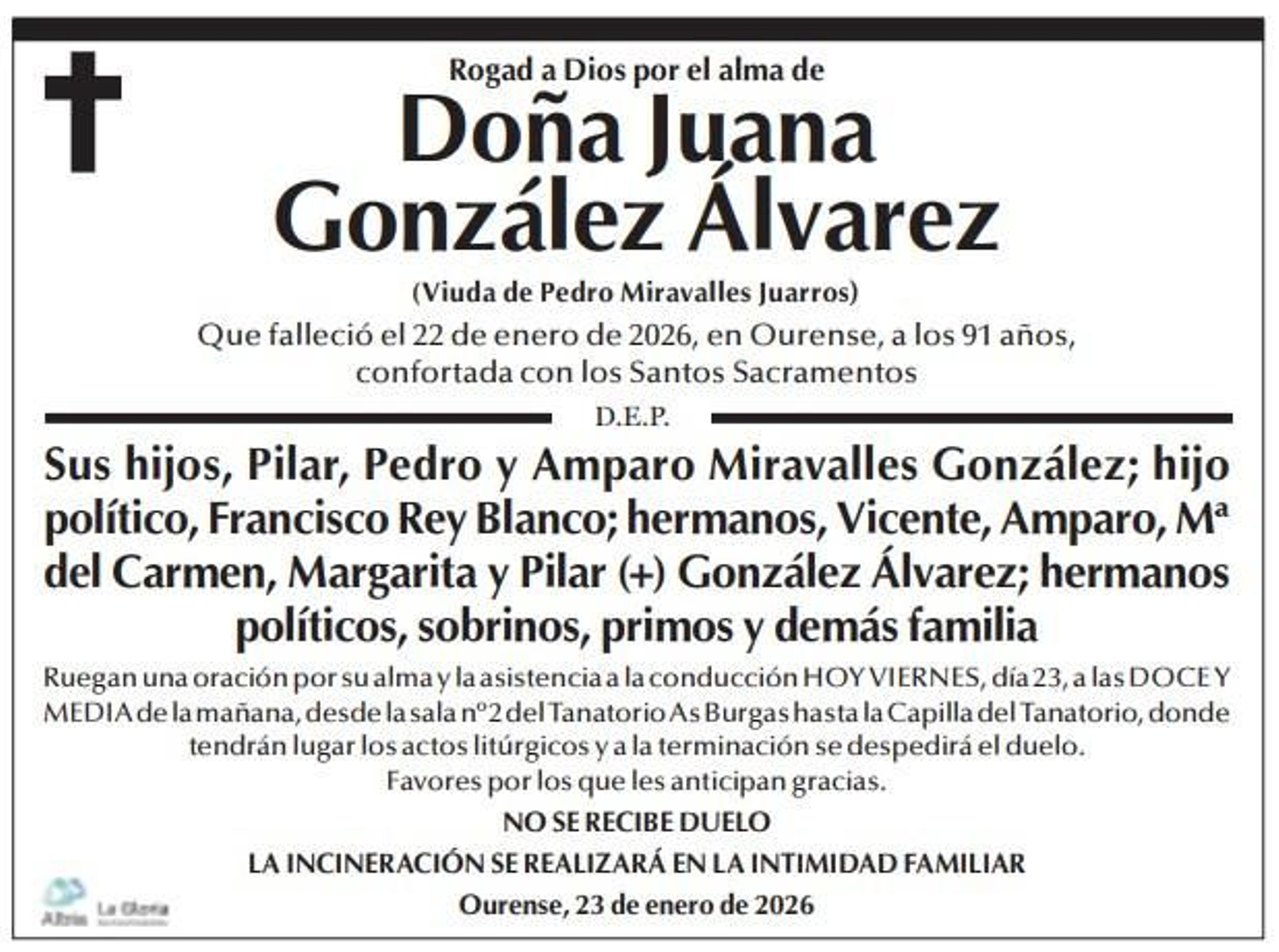 Las esquelas de hoy, 23 de enero.