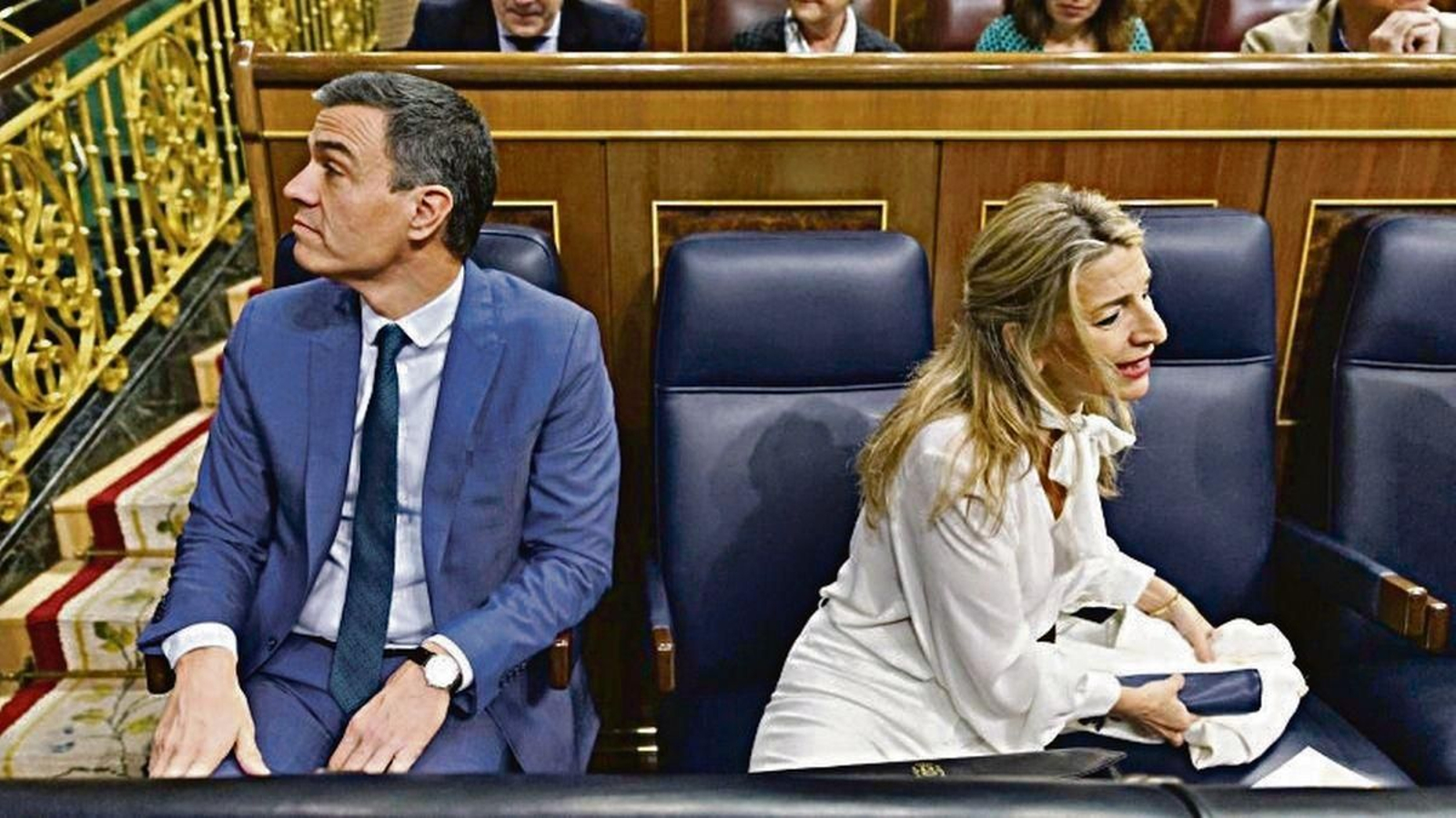 Pedro Sánchez y Yolanda Díaz, en la bancada del Gobierno en el Congreso.