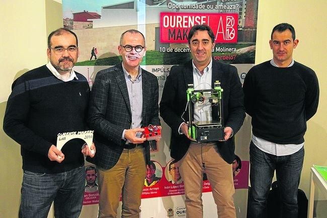 César Pichel, Jesús Vázquez, Jorge Pumar y Diego Lale, durante la presentación de la iniciativa “OurensemarkersLab”.
