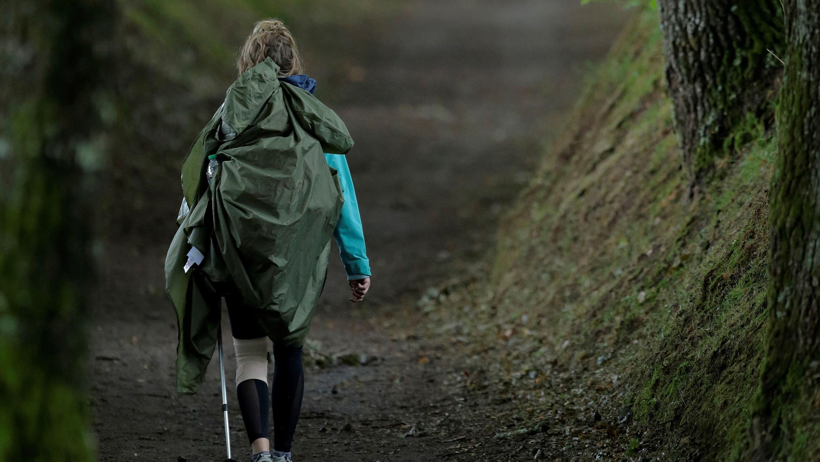 Una peregrina, en un tramo del Camino entre Palas de Rei y Melide.