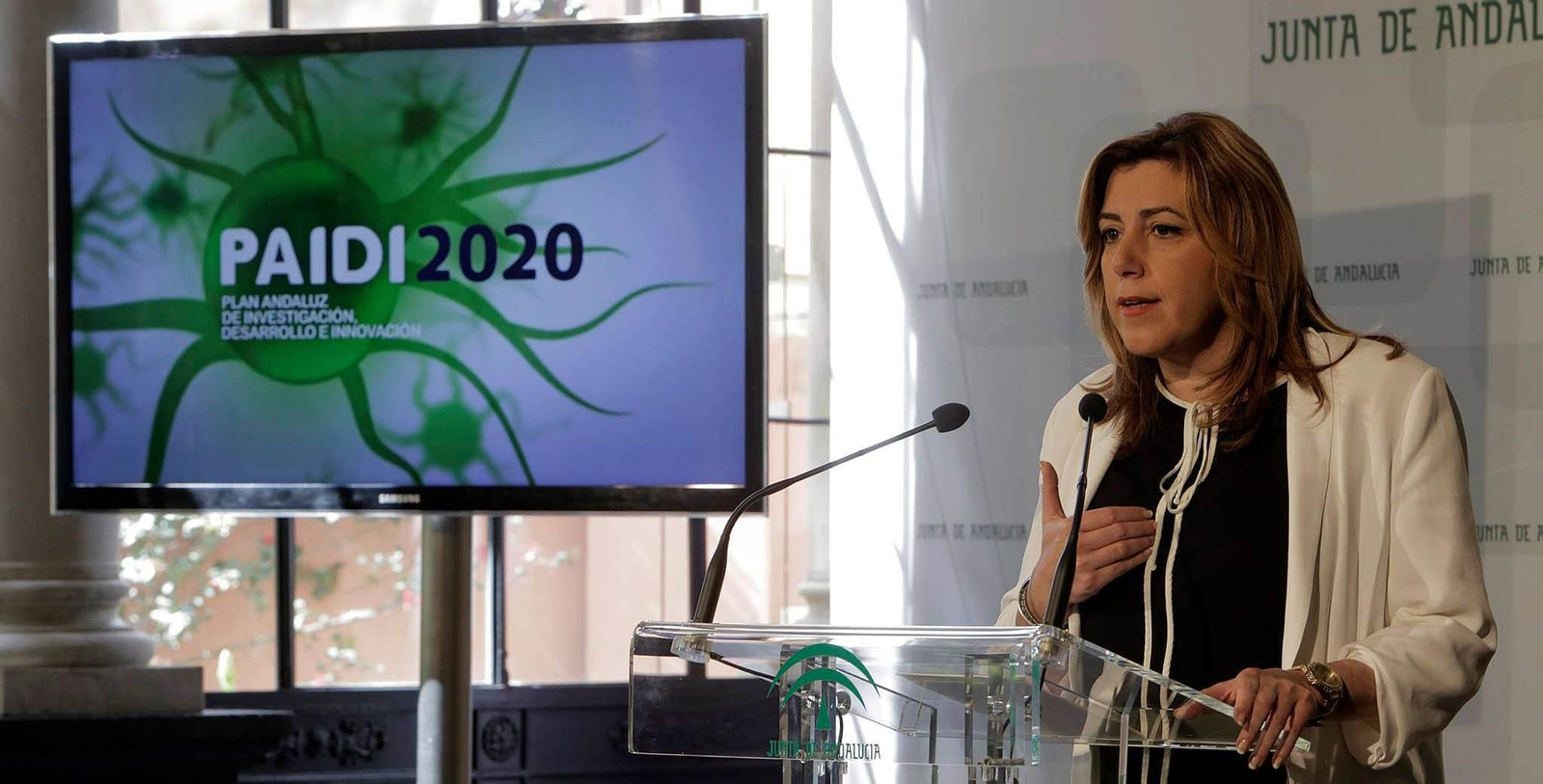 Susana Díaz durante la presentación del Plan Andaluz de Investigación, Desarrollo e Innovación