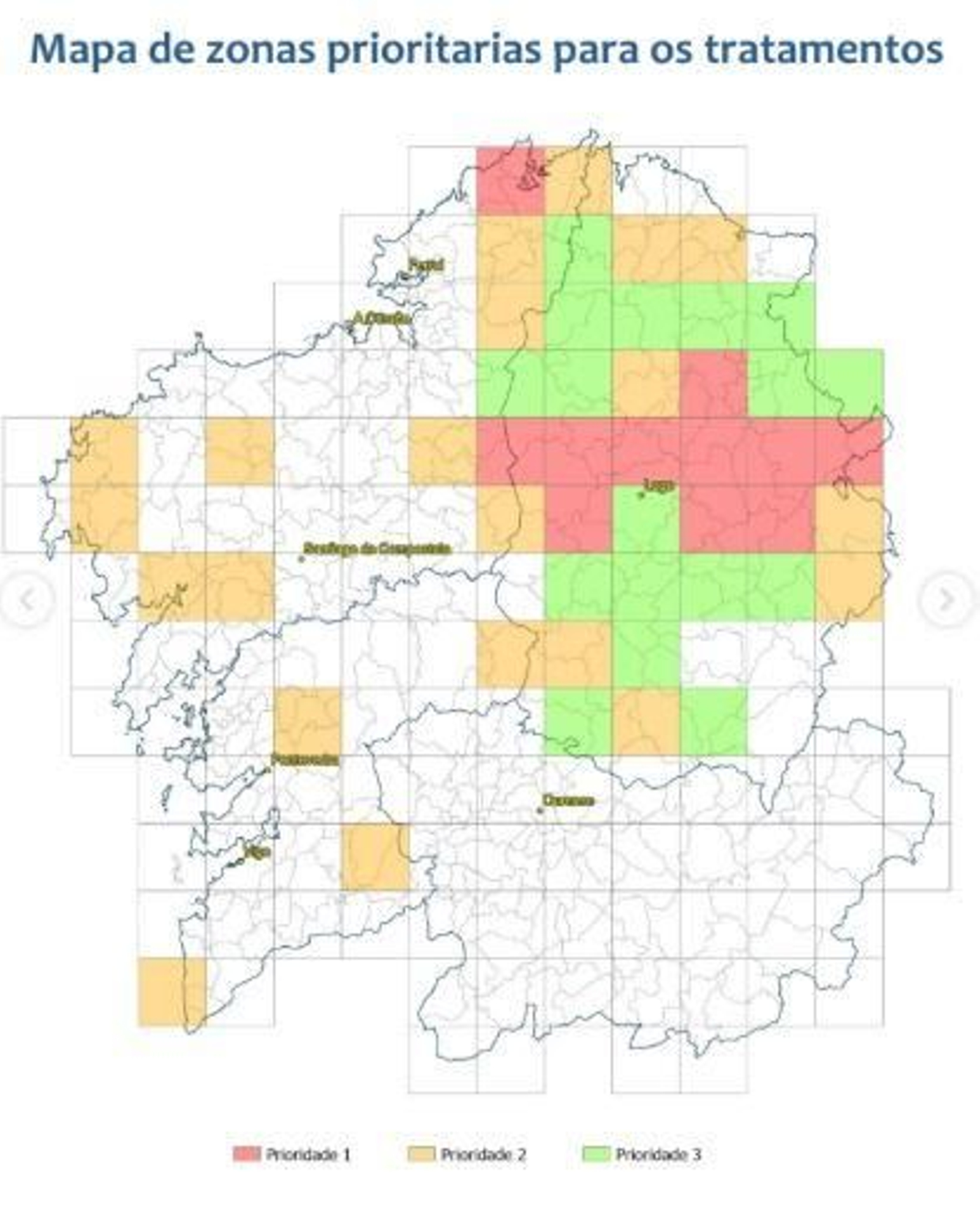Mapa de afectación de la banda marrón en Galicia.