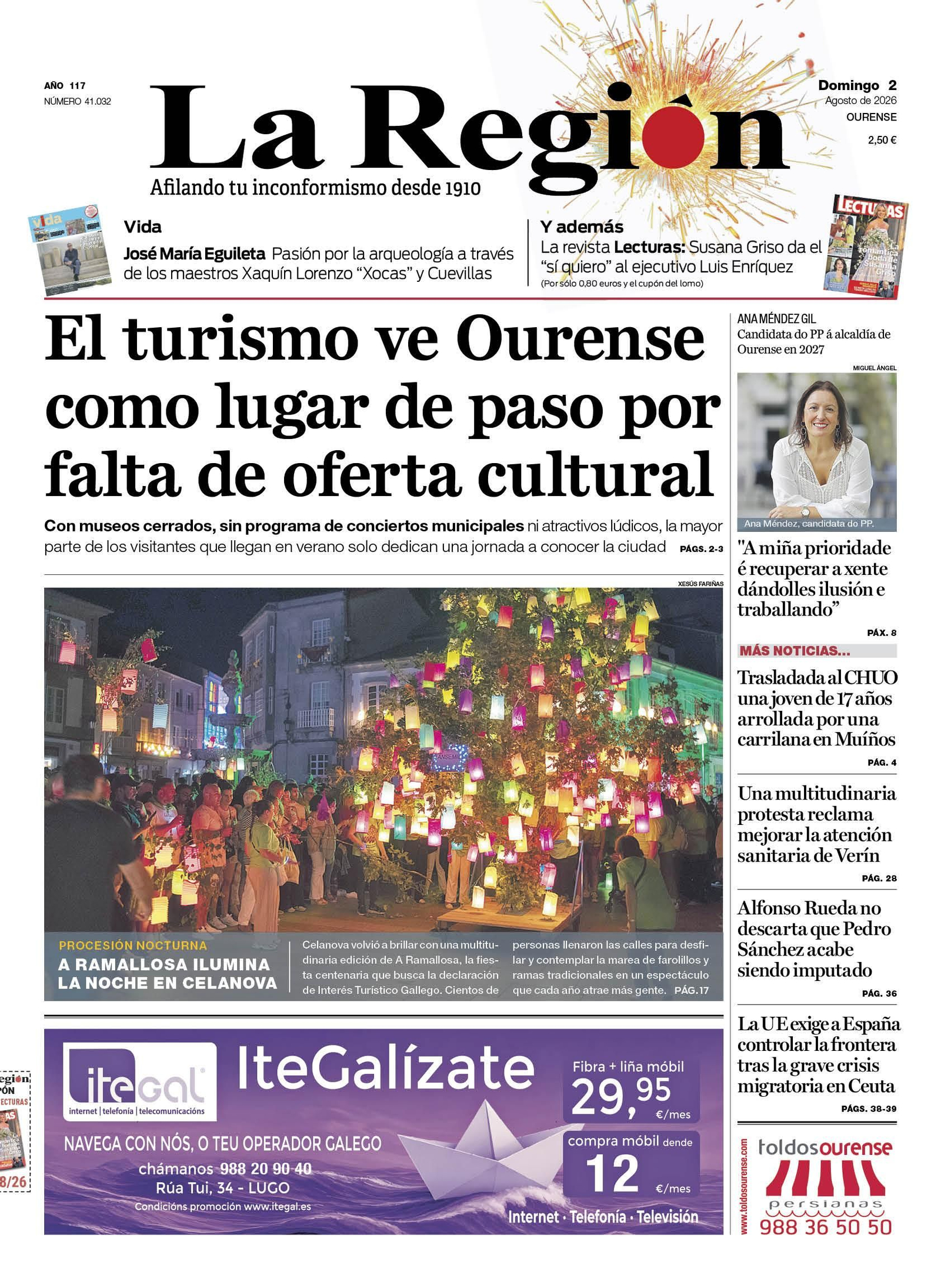La portada de La Región de este domingo, 2 de agosto