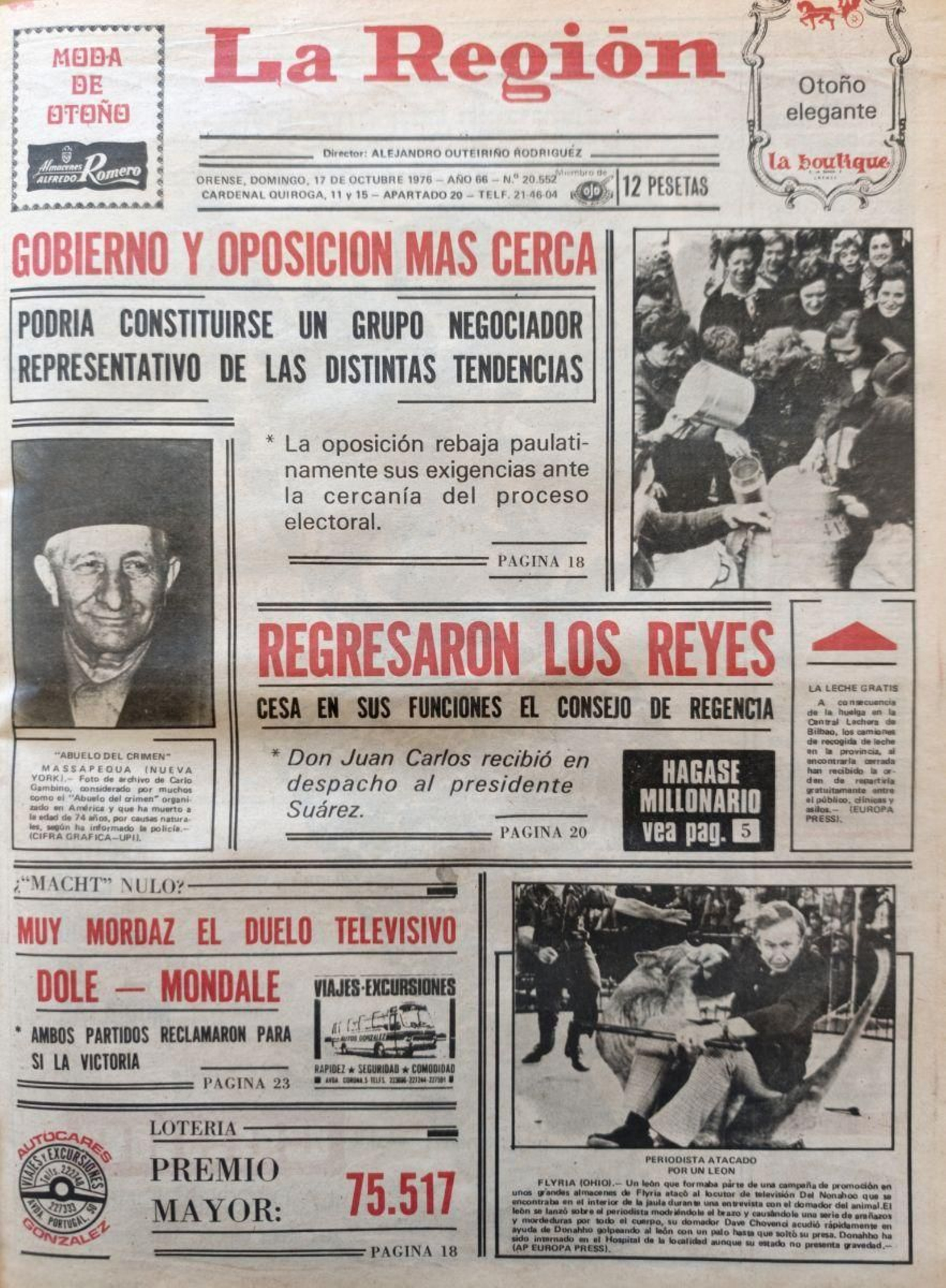 Primera página del 17 de octubre de 1976 de La Región