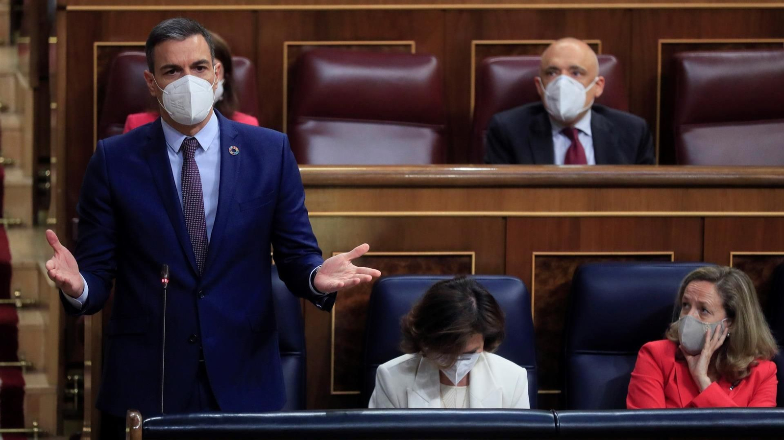 El presidente del Gobierno, Pedro Sánchez, durante su intervención en la sesión de control