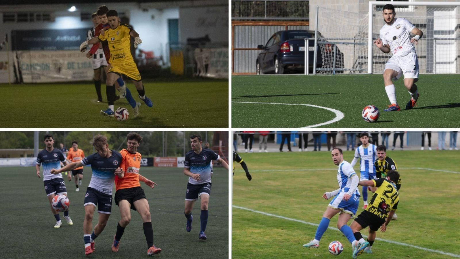 Bruno Pío, portero del Antela; Martínez, defensa del Arnoia; Izan García, del Cented y el punta del Celanova, Joni.