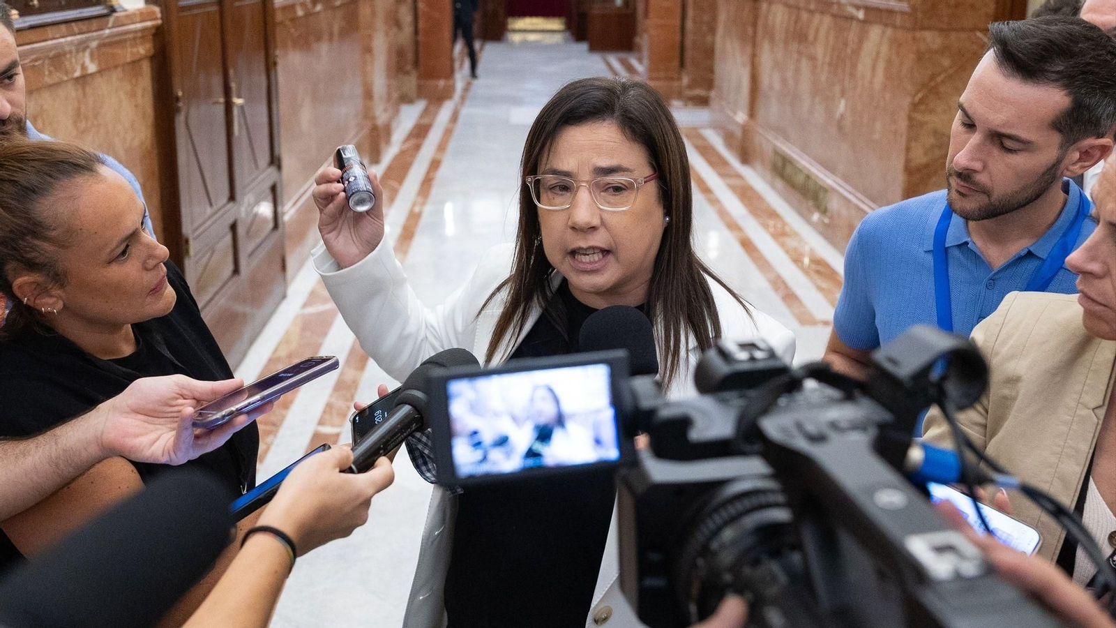 La diputada del PP, Ana Vázquez, tras ser expulsada por llevar un bote de gas pimienta.