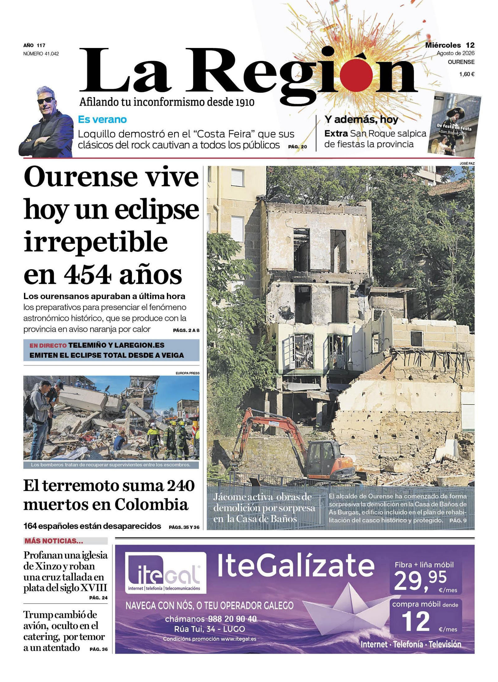 Los titulares de La Región de este miércoles, 12 de agosto