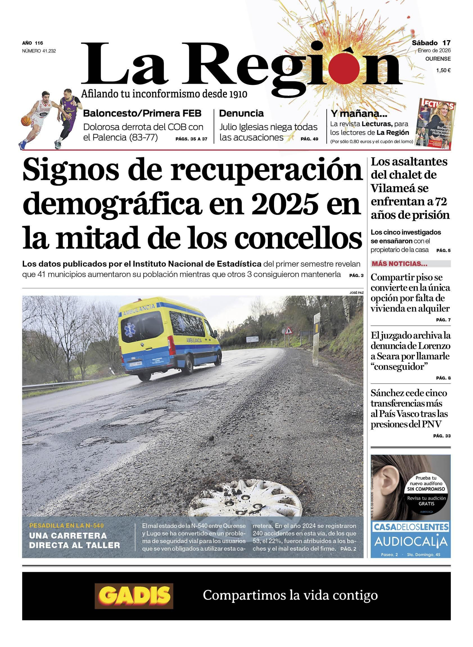 La portada de este sábado, 17 de enero.