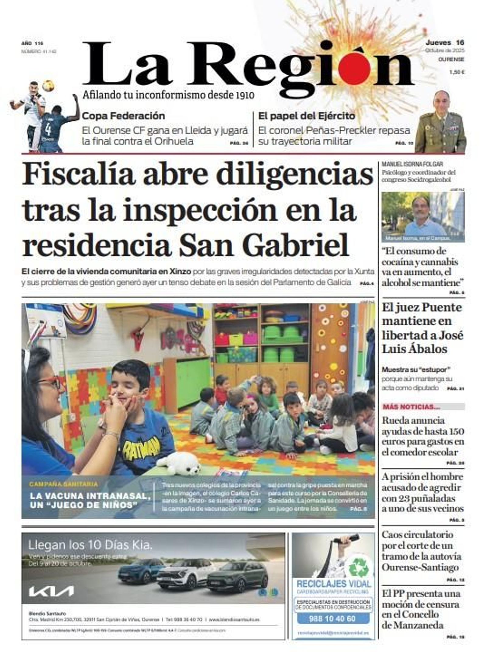 Los titulares de La Región de este jueves